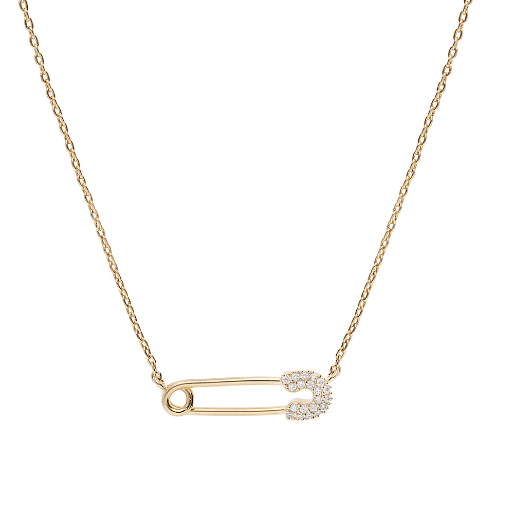 Collier en vermeil �pingle a nourrice avec oxydes blancs sertis - 39,5+5cm - Vue 2