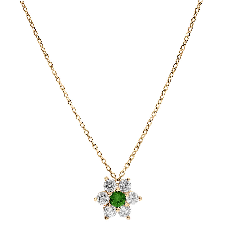 Collier en vermeil pendentif fleur marguerite oxyde central vert fonc� et p�tales d\'oxydes  blancs sertis - 40+5cm - Vue 2