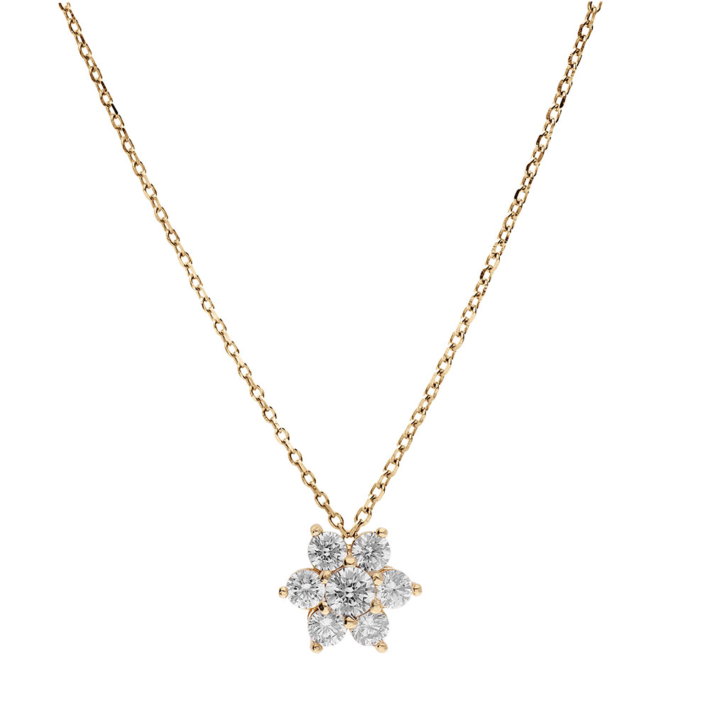 Collier en vermeil pendentif fleur marguerite emplie d\'oxydes blancs sertis - 40+5cm - Vue 2