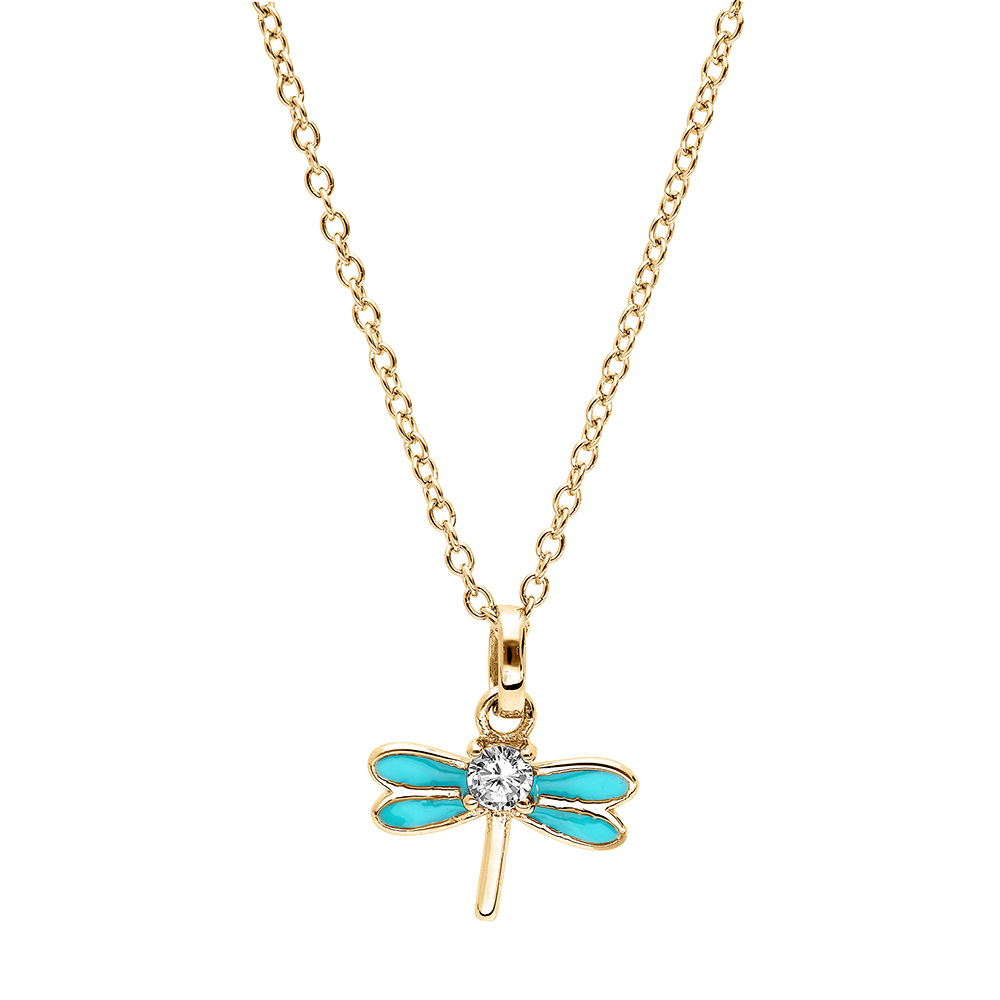 Collier en vermeil libellule avec �mail couleur turquoise et oxydes blancs sertis - 36+2cm - Vue 2