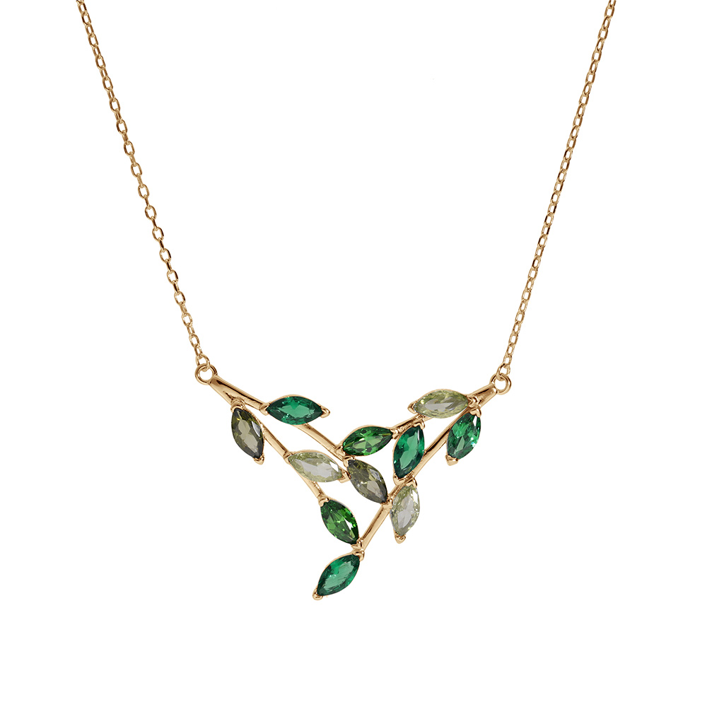 Collier en vermeil forme pointe empi�rr�e vert clair et vert fonc� - 40+5cm - Vue 2