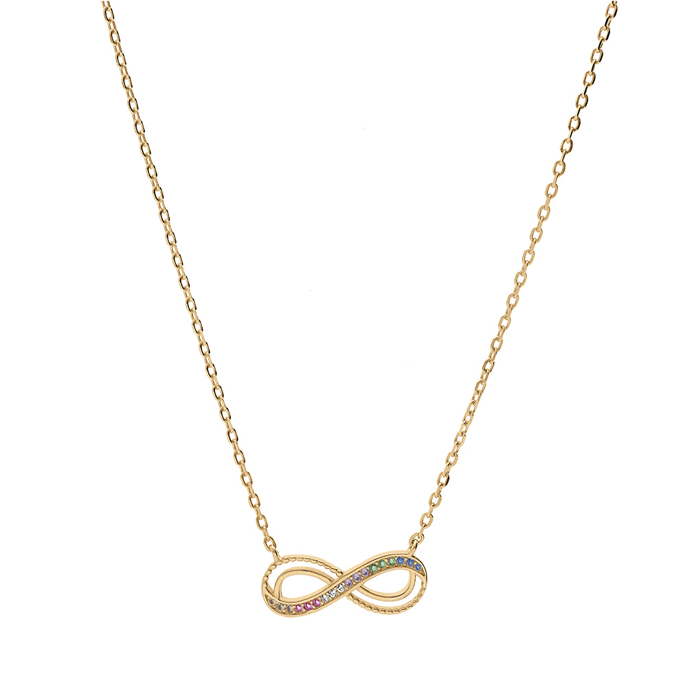 Collier vermeil motif infini avec oxydes multi couleurs sertis - 44cm r�glable 42 et 40cm - Vue 2