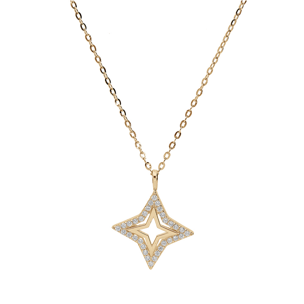 Collier en vermeil pendentif �toile ajour�e contour d\'oxydes blancs sertis - 40+2+2cm - Vue 2