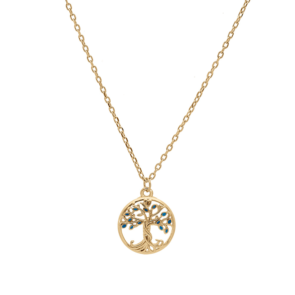 Collier en vermeil pendentif arbre de vie r�sine bleue - 40+4cm - Vue 2