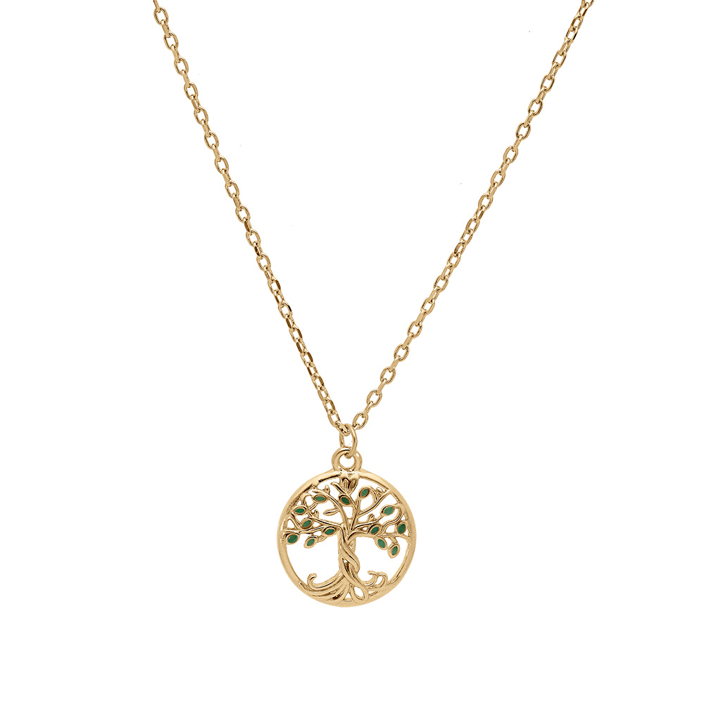 Collier en vermeil pendentif arbre de vie r�sine verte - 40+4cm - Vue 2