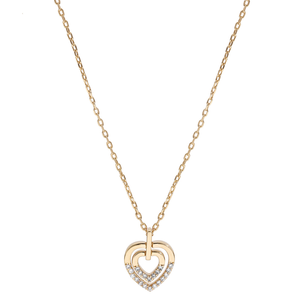 Collier en vermeil pendentif deux coeurs emboit�s avec oxydes blancs sertis - 40+5cm - Vue 2
