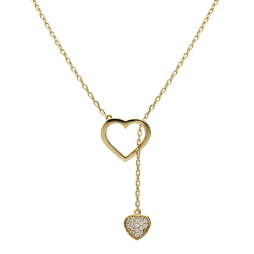 Collier en vermeil coeur �vid� et pampille coeur oxydes blancs sertis - 41+3cm - Vue 2