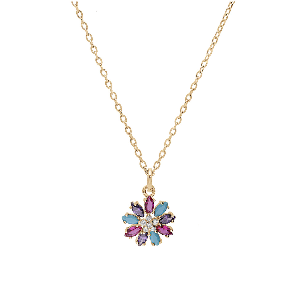 Collier en vermeil pendentif fleur par�e d\'oxydes multi couleurs - 42+3cm - Vue 2