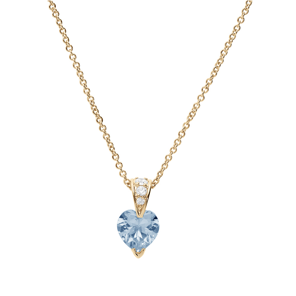 Collier en vermeil pendentif coeur d\'oxydes bleu ciel et blancs - 42+3cm - Vue 2