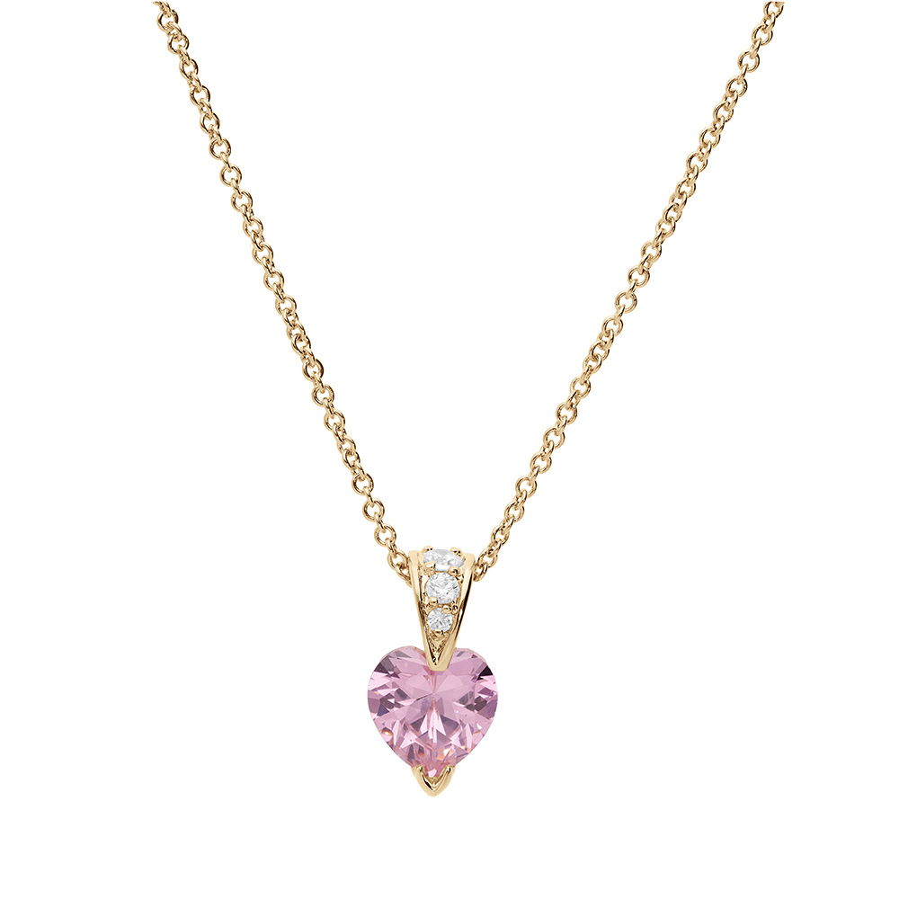 Collier en vermeil pendentif coeur d\'oxyde roses et blancs - 42+3cm - Vue 2