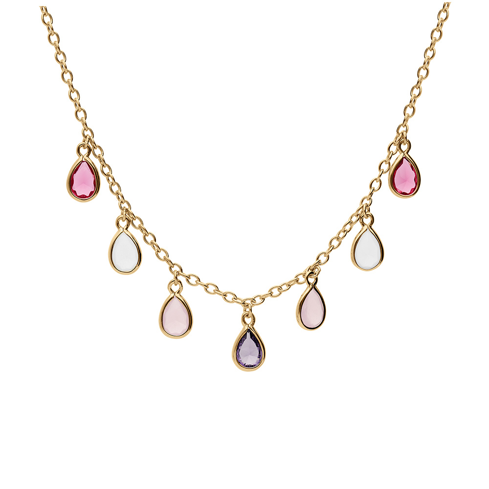 Collier en vermeil pampilles forme goutte avec oxydes multi couleurs - 36+6cm - Vue 2