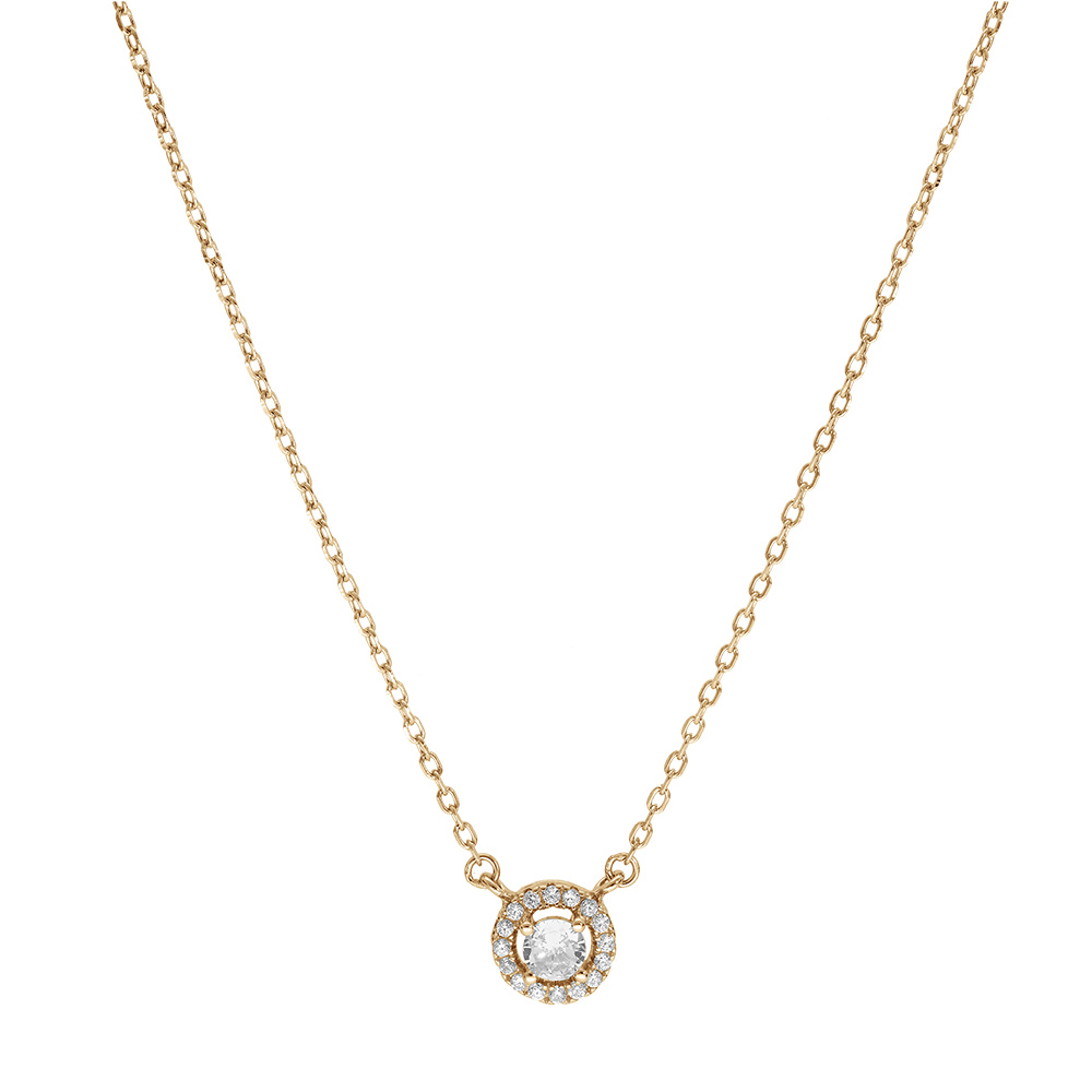 Collier en vermeil pendentif cercle d\'oxydes blancs sertis et au centre 1 oxyde blancs sertis - 40+5cm - Vue 2