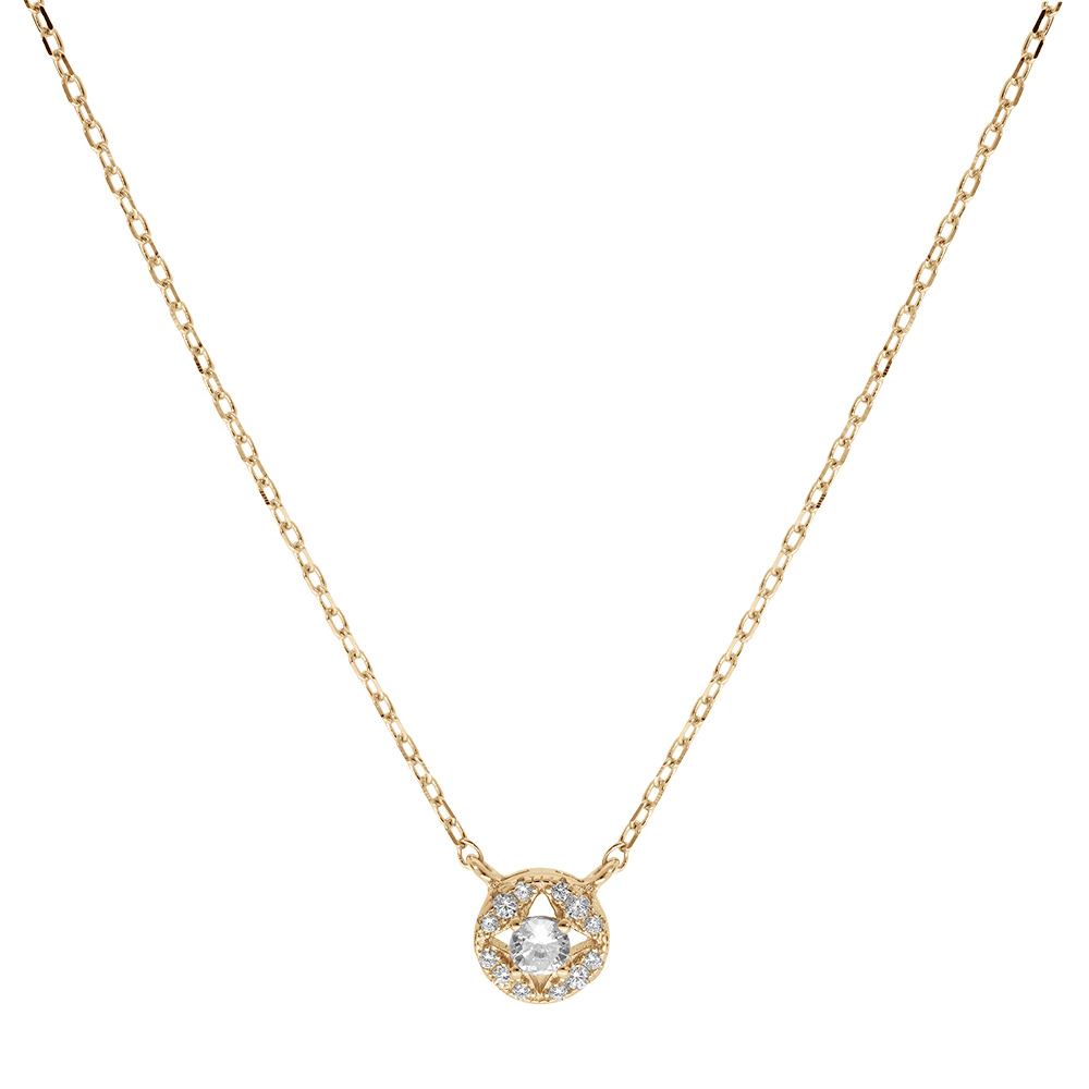 Collier en vermeil pendentif rond avec oxydes blancs sertis - 40+5cm - Vue 2