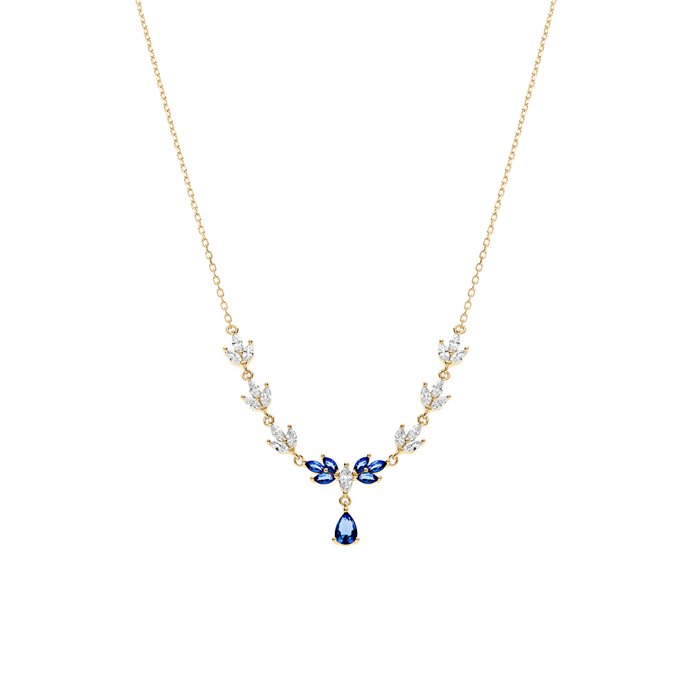 Collier en vermeil oxydes bleus et blancs et pendentif goutte bleu - 42+3cm - Vue 2
