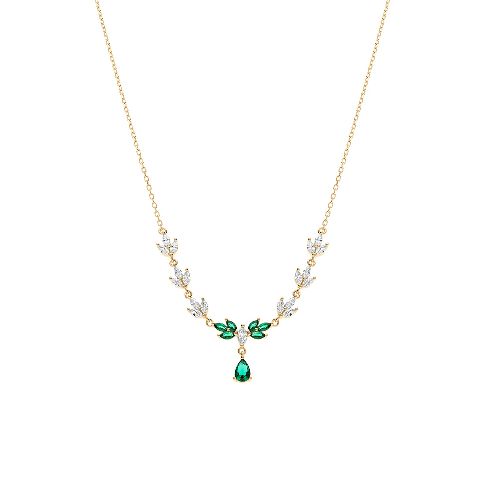 Collier en vermeil oxydes vert et blanc et pendentif vert - 42+3cm - Vue 2