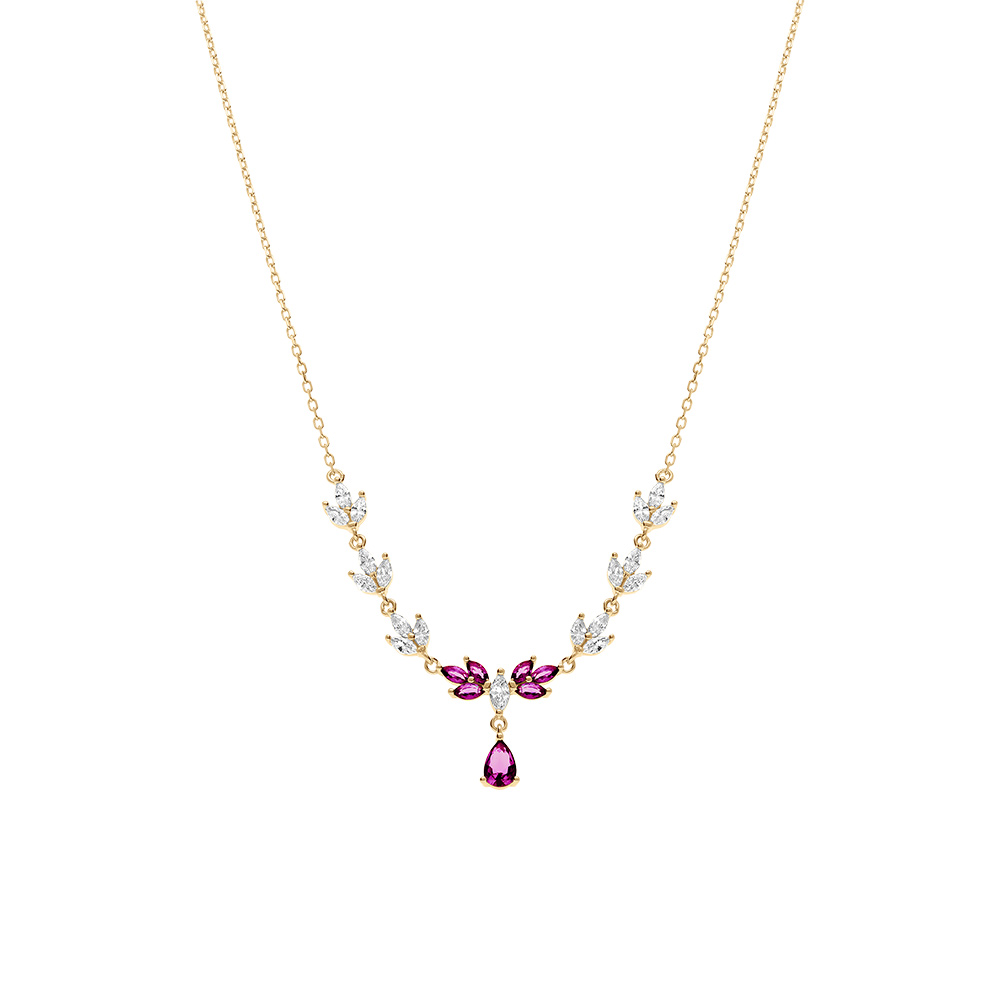 Collier en vermeil oxydes rouges et blancs et pendentif rouge -  42+3cm - Vue 2