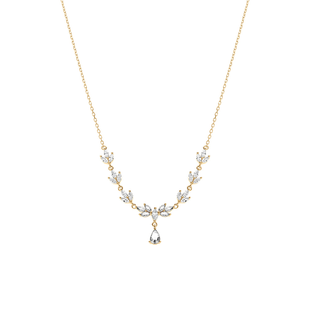 Collier en vermeil avec oxydes blancs et pendentif goutte - 42+3cm - Vue 2