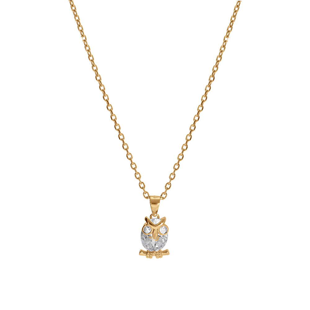 Collier en vermeil pendentif chouette hibou oxyde blanc - 41+3cm - Vue 2