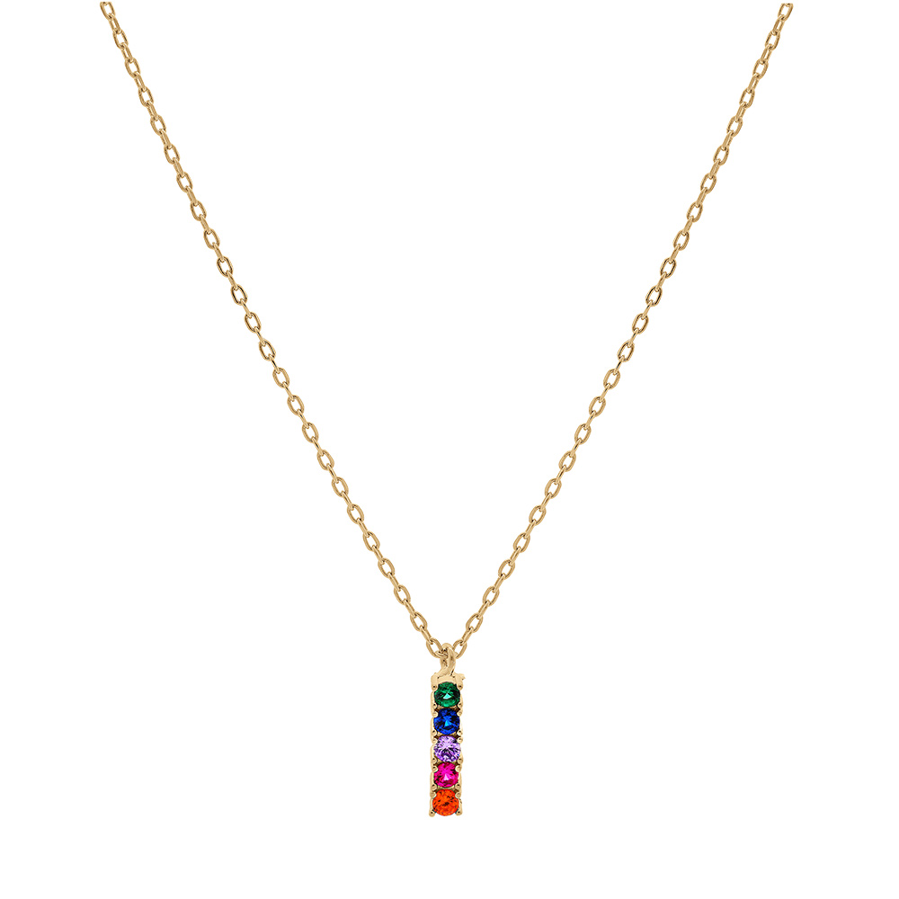 Collier en vermeil pendentif rectangulaire avec pierres multi couleurs - 44cm r�glable 42 et 40 - Vue 2
