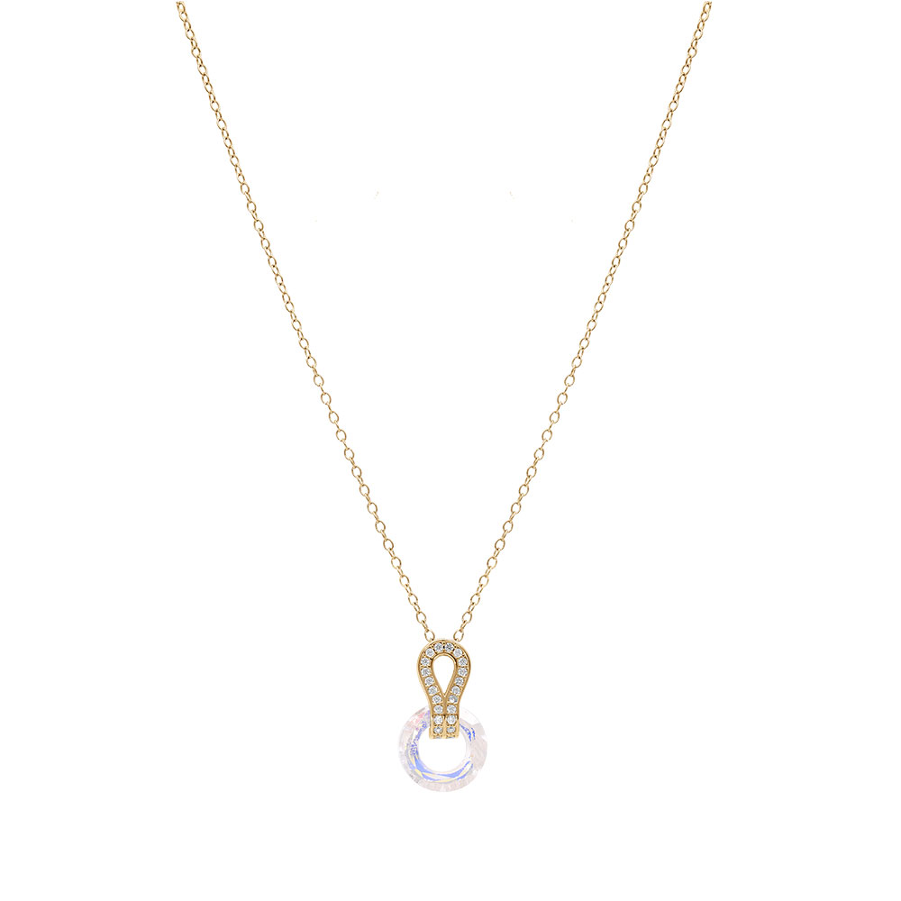 Collier en vermeil pendentif cercle verre facet blanc et volute oxydes blancs sertis - 44cm rglable 42 et 40 - Vue 2