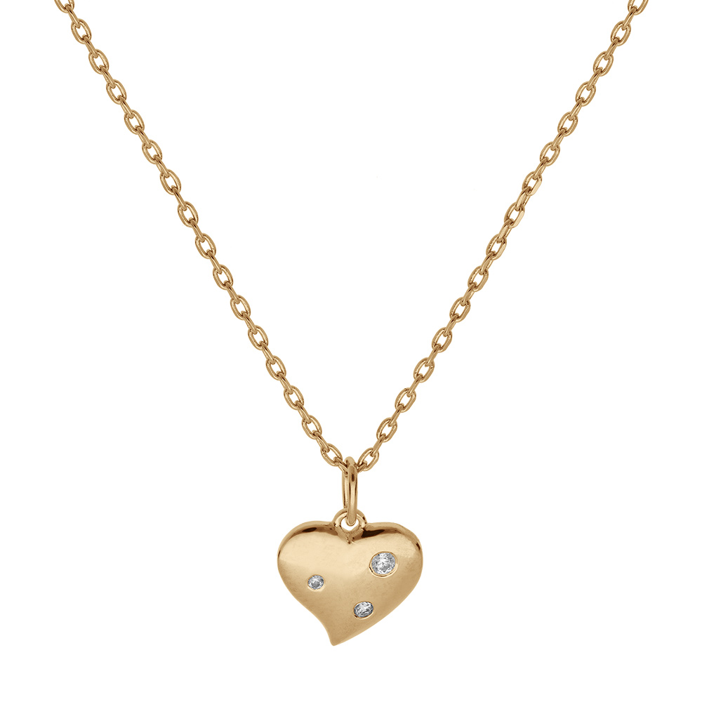 Collier en vermeil pendentif coeur avec tois oxydes blancs sertis - 42+3cm - Vue 2