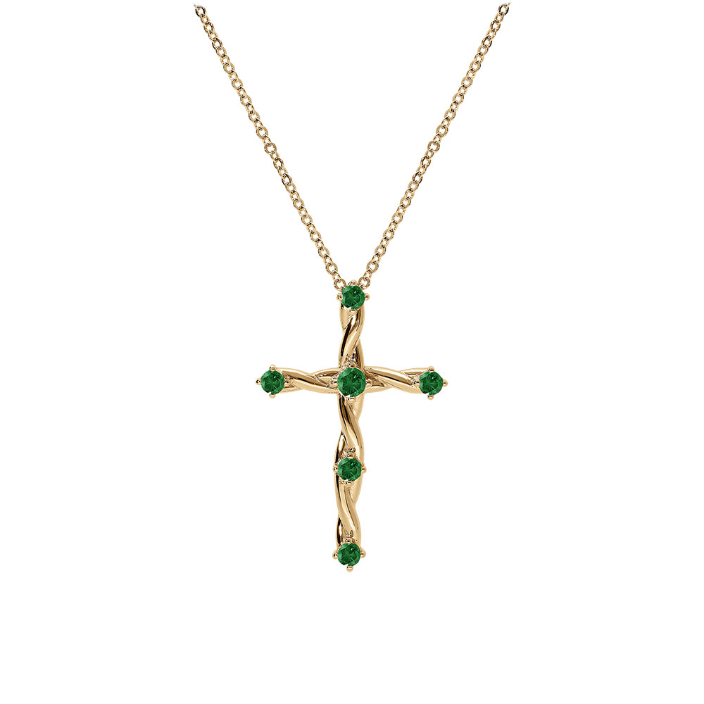 Collier en vermeil pendentif croix avec oxydes verts - 41+3cm - Vue 2