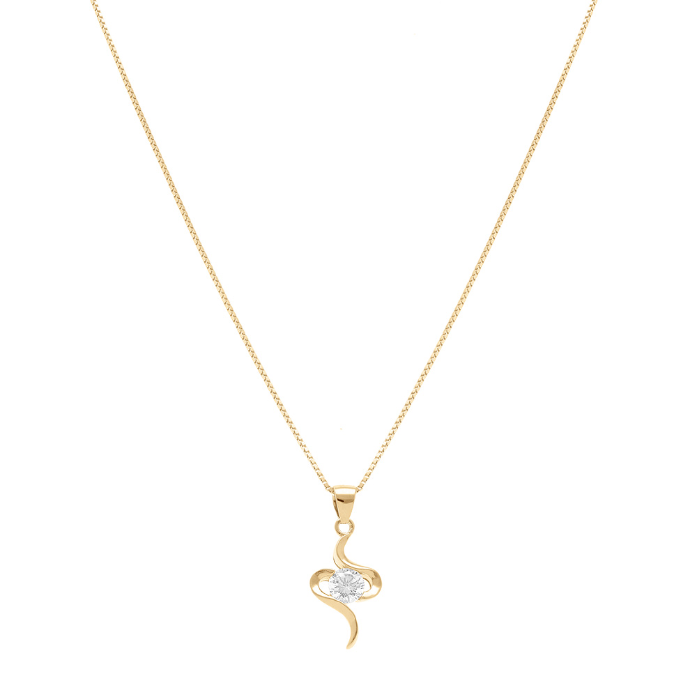 Collier en vermeil pendentif serpentin pierre ronde blanche - 42+3cm - Vue 2