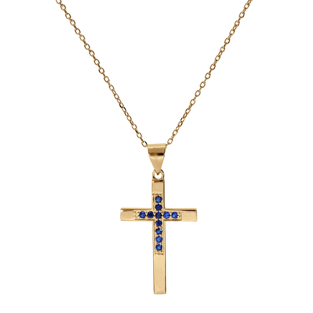 Collier en vermeil pendentif croix avec oxydes bleus -  40+4cm - Vue 2