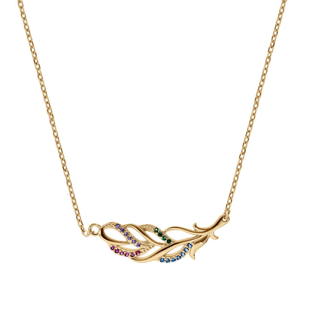 Collier en vermeil pendentif feuillage orn� d\' oxydes multi couleurs - 40+4cm - Vue 2