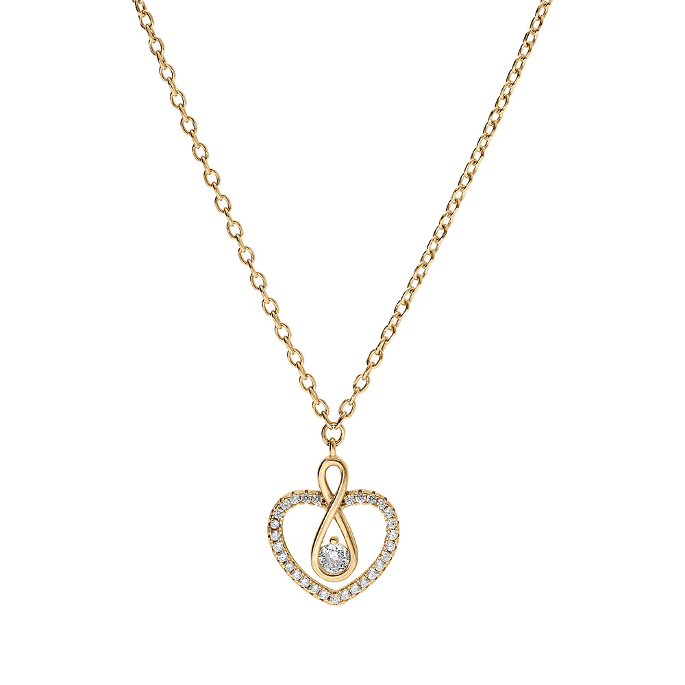 Collier en vermeil pendentif coeur contour oxydes blancs et motif infini avec oxyde - 42+3cm - Vue 2
