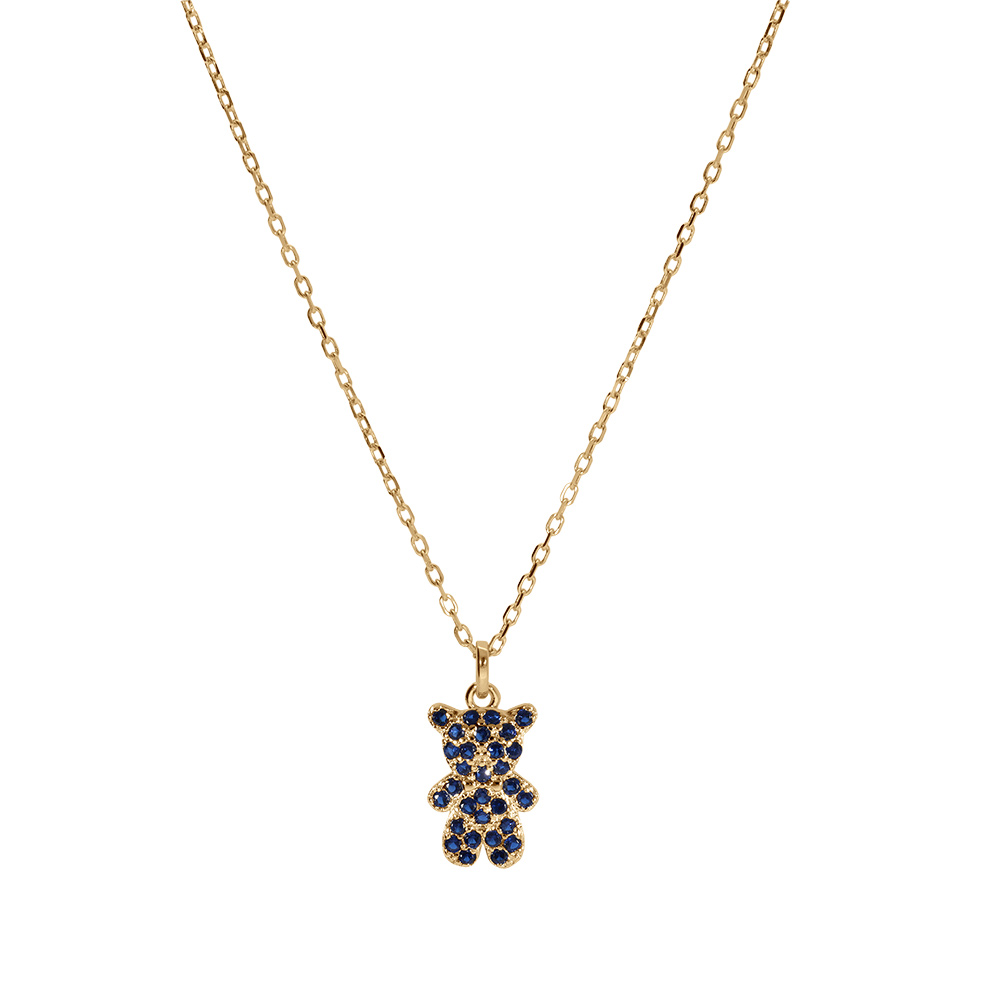 Collier en vermeil ourson oxydes bleus - 38+6cm - Vue 2