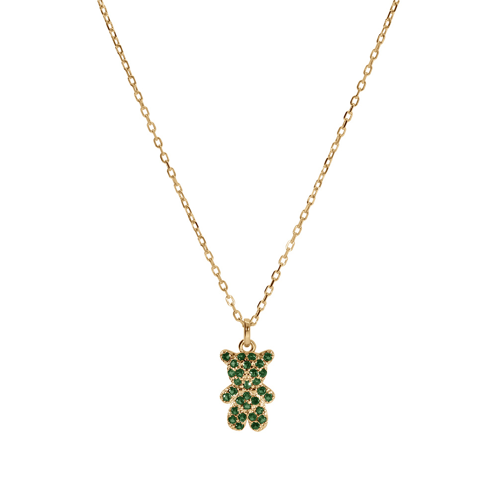 Collier en vermeil ourson oxydes verts - 38+6cm - Vue 2