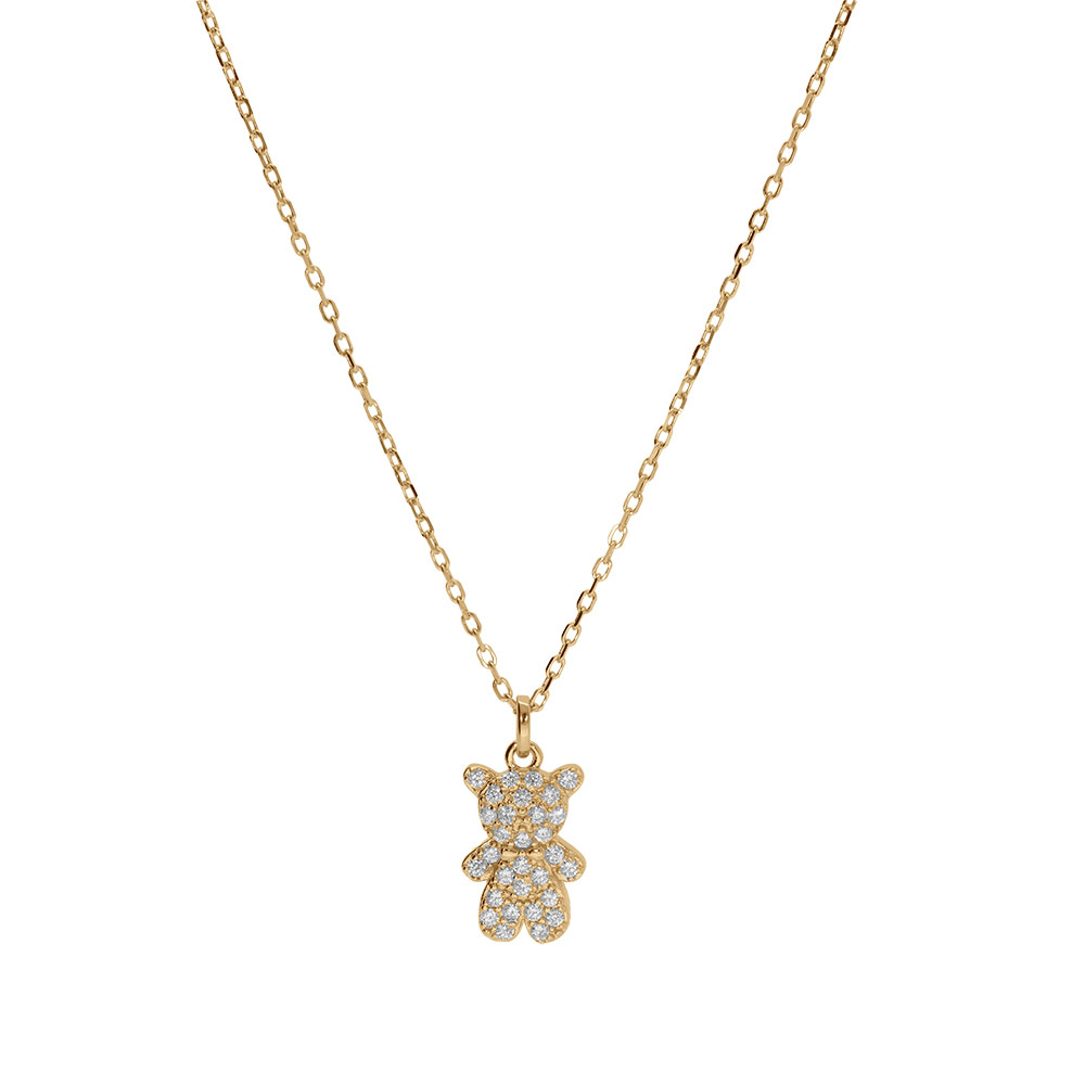 Collier en vermeil pendentif ourson habill� d\'oxydes blancs - 38+6cm - Vue 2