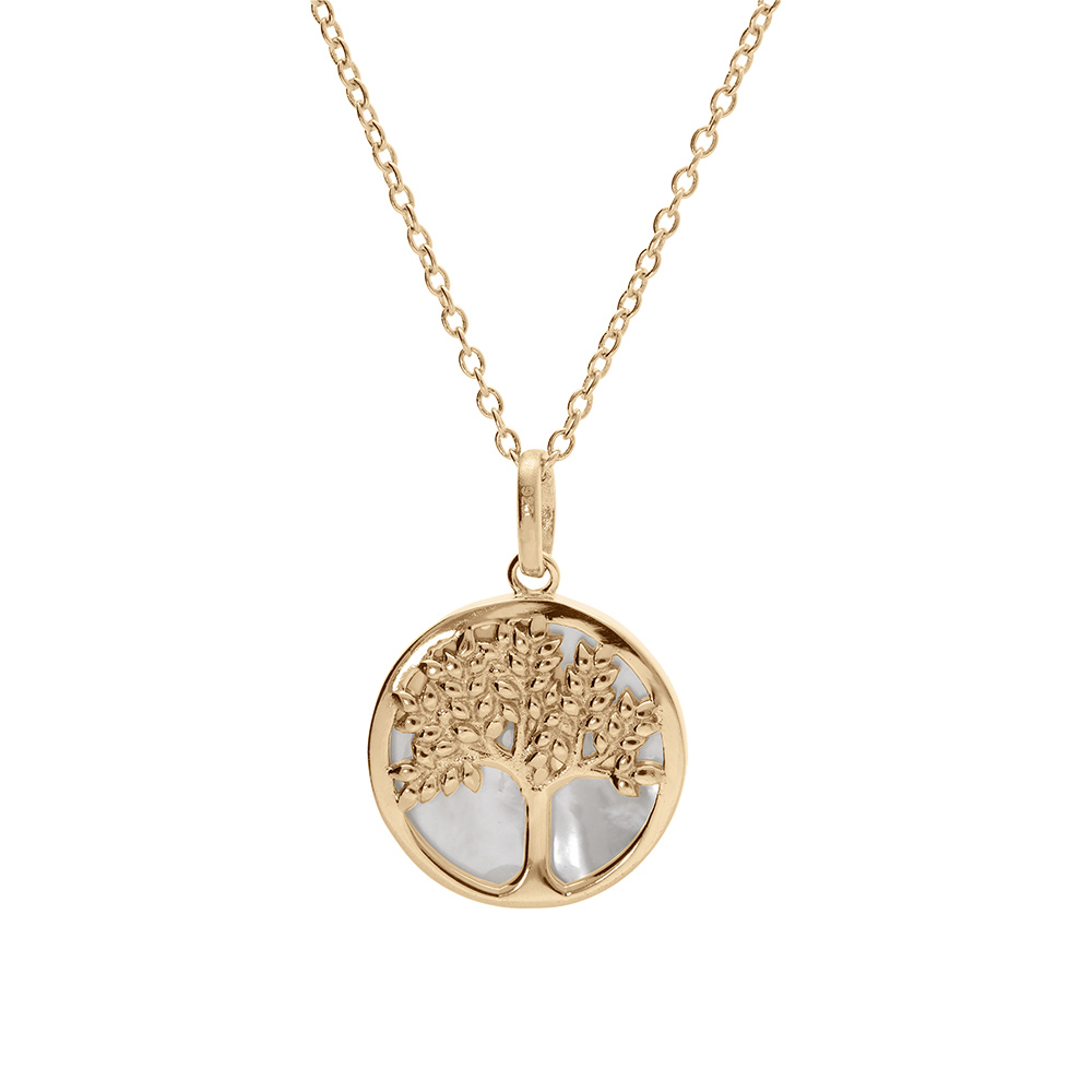 Collier en vermeil arbre de vie avec nacre blanche - 42+3cm - Vue 2