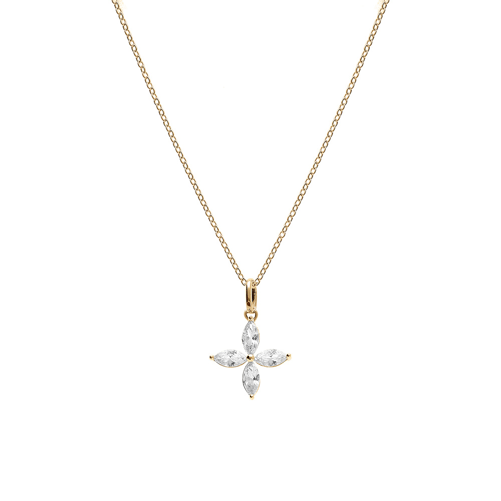 Collier en vermeil pendentif fleur quatre p�tales en oxyde blanc - 40+4cm - Vue 2