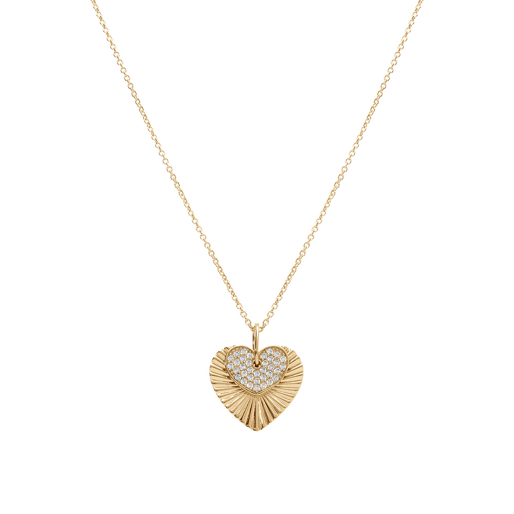 Collier en vermeil pendentif double coeur stri� et oxydes blancs sertis - 42+3cm - Vue 2