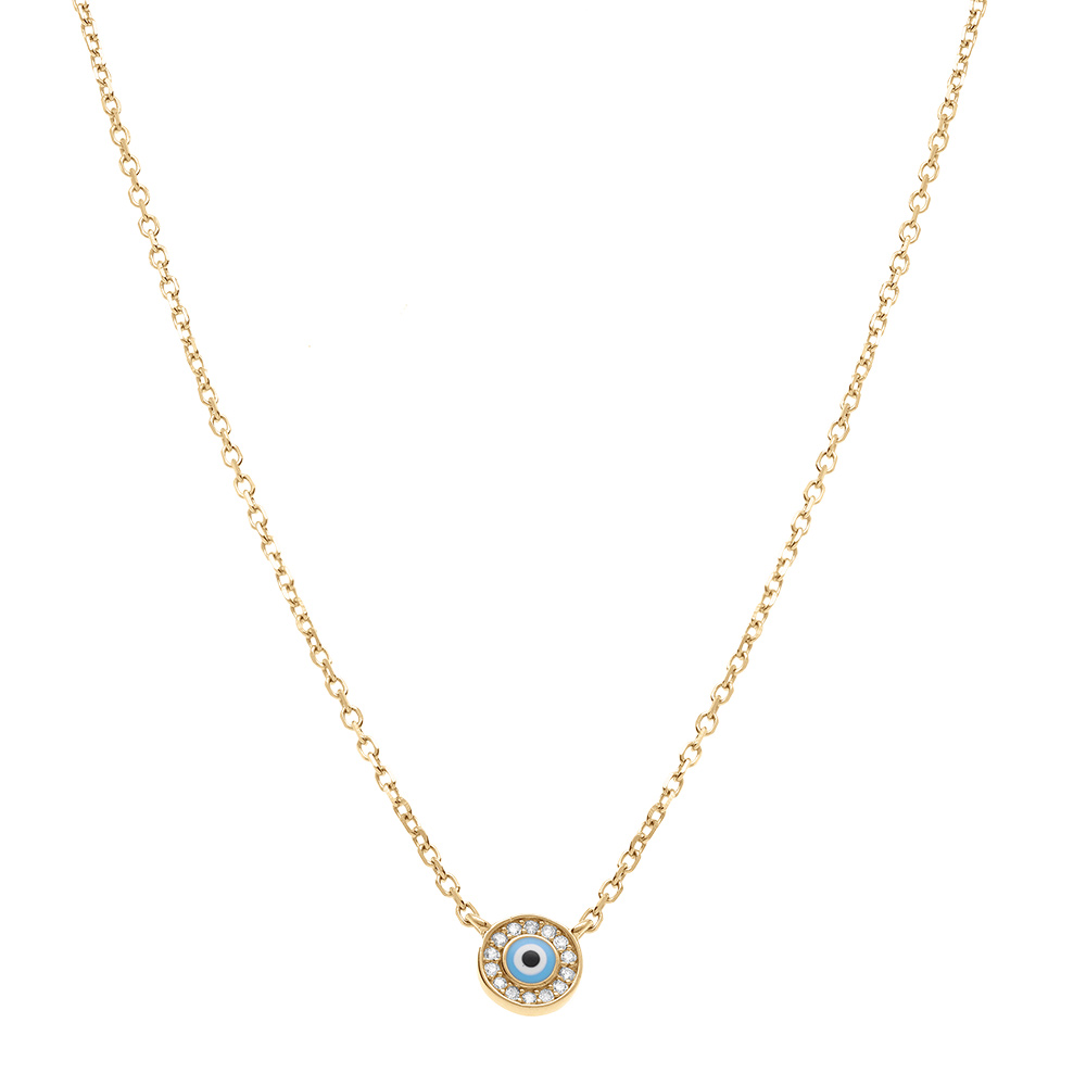 Collier en vermeil pendentif rond oeil de la chance et oxydes blancs sertis - 40+4cm - Vue 2