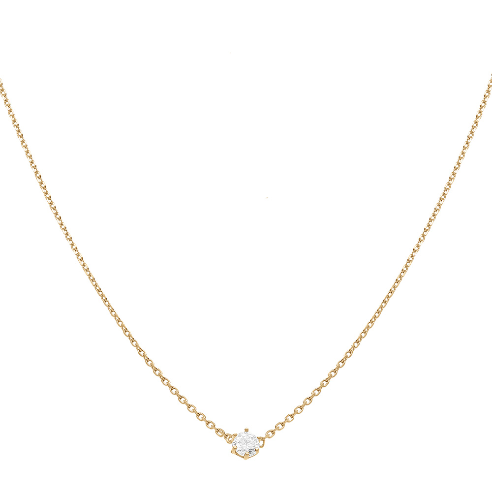 Collier en vermeil avec solitaire d\'oxyde blanc 4mm sertis 6 griffes - 38+4cm - Vue 2