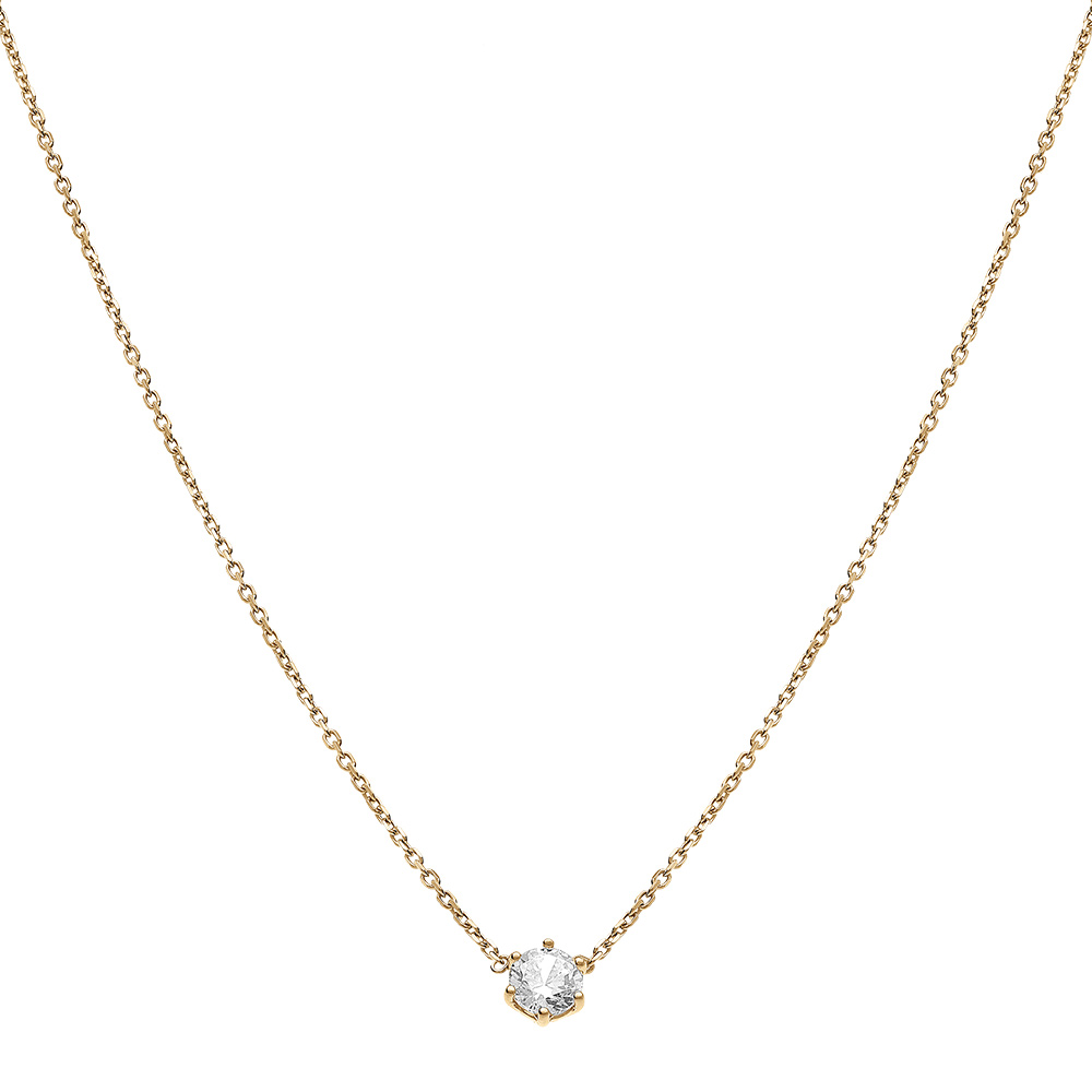 Collier en vermeil solitaire d\'oxyde blanc 5mm sertis 6 griffes - 38+4cm - Vue 2