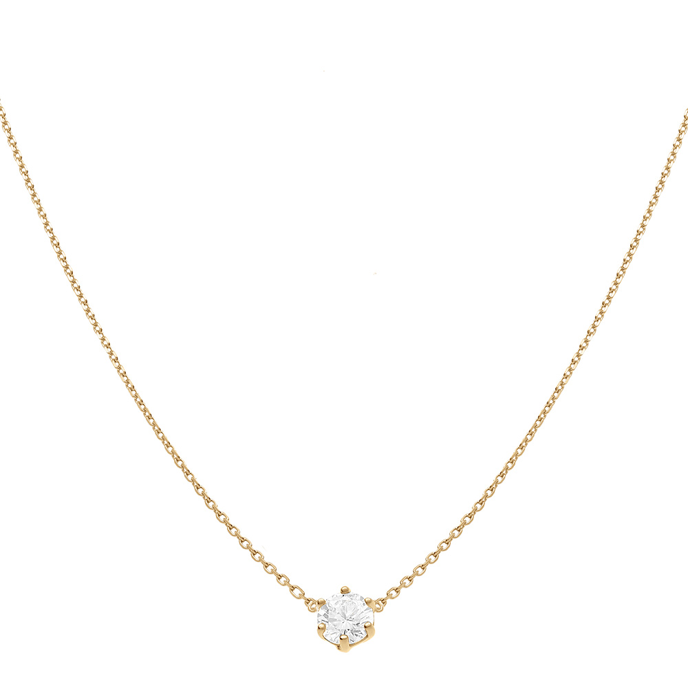Collier en vermeil solitaire d\' oxyde blanc 6mm sertis 6 griffes - 38+4cm - Vue 2