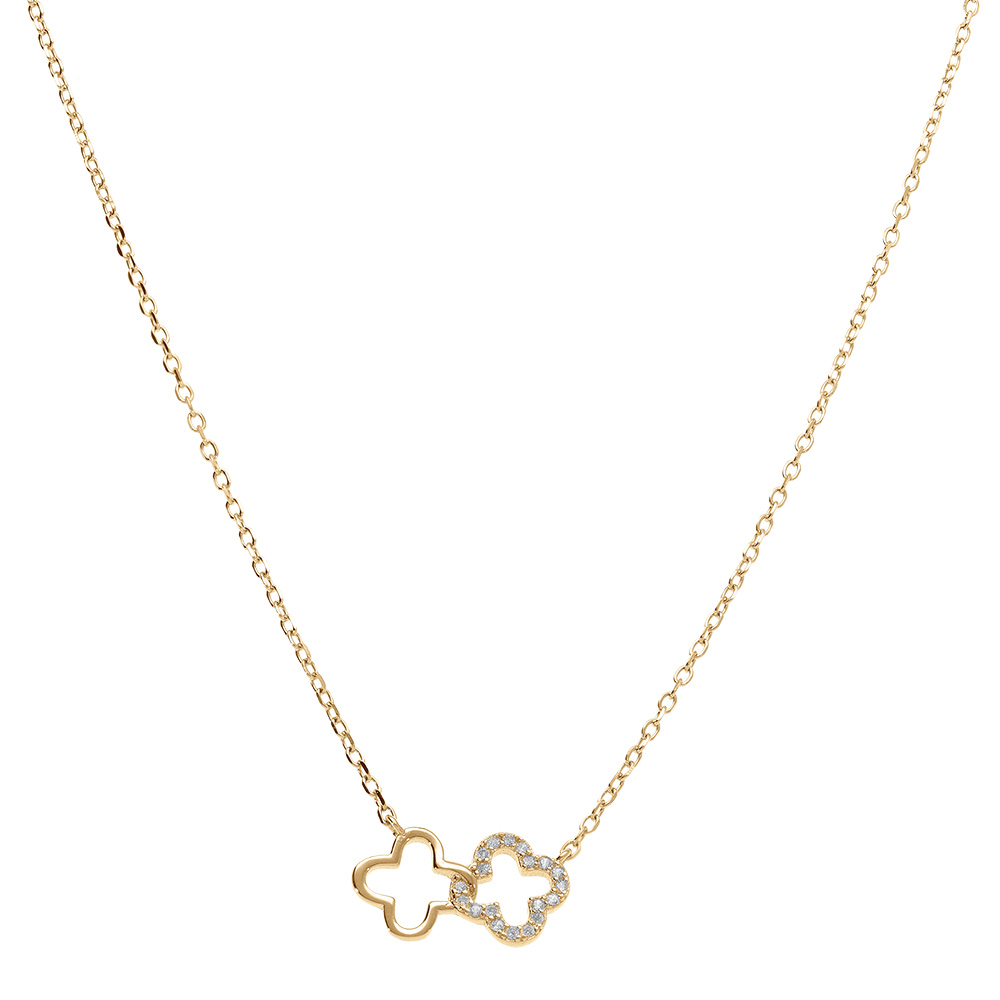 Collier en vermeil pendentif double fleur oyydes blancs sertis - 40+4cm - Vue 2