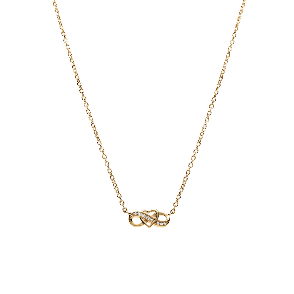 Collier en vermeil infini et coeur entrelacs et oxydes blancs sertis sur la partie avant - 41+3cm - Vue 2