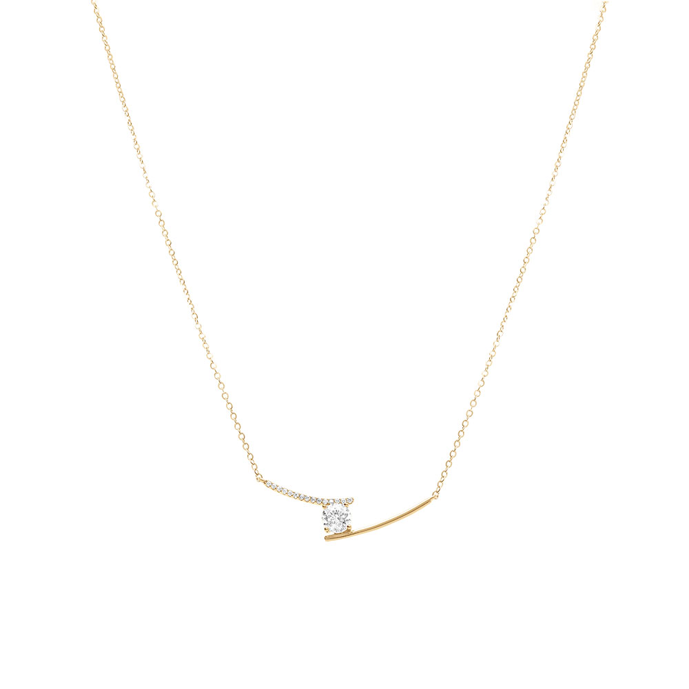 Collier en vermeil  avec pendentif compos� de deux lignes d�cal�es et entre elles un oxyde  blanc serti - 40+4cm - Vue 2