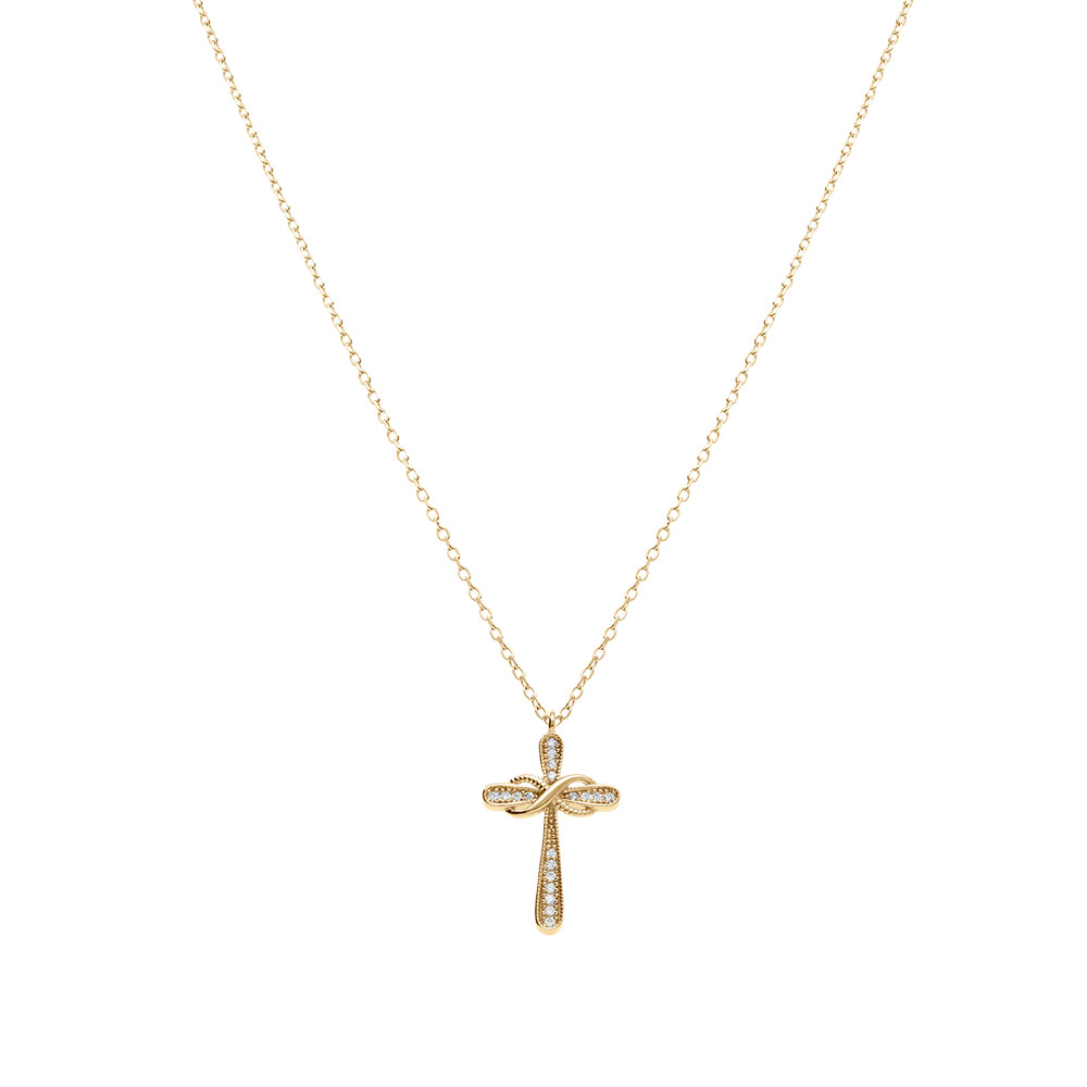 Collier en vermeil pendentif croix avec infini orn�es d\'oxydes blancs sertis - 42+2cm - Vue 2