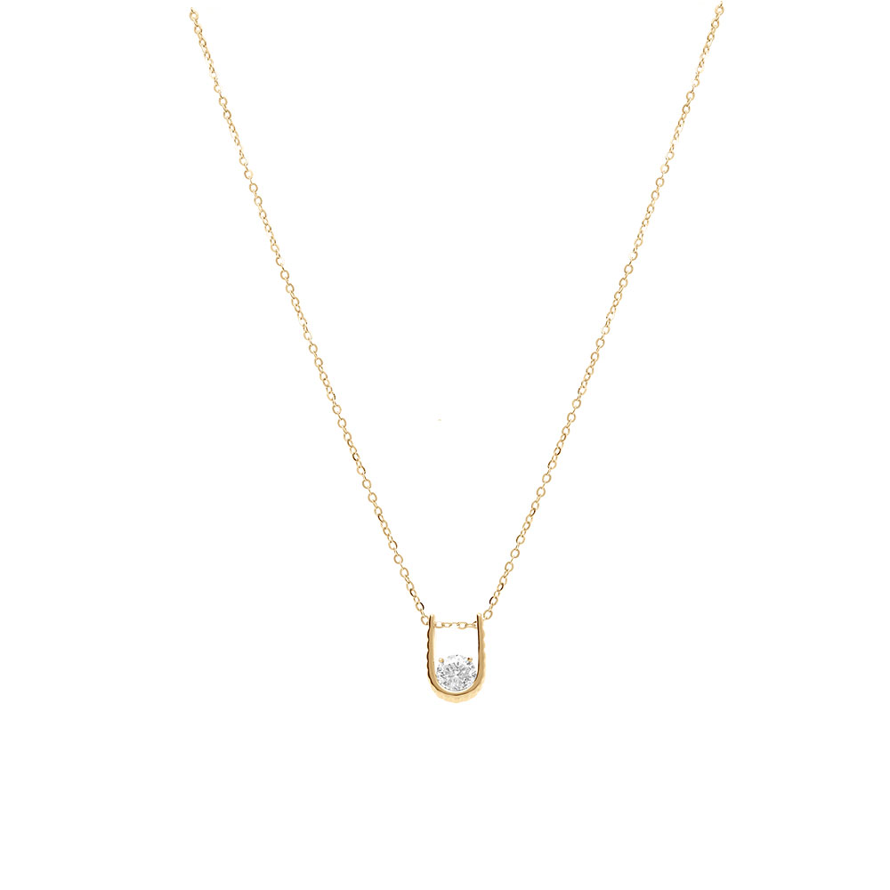 Collier en vermeil avec pendentif forme U avec en son centre un oxyde blanc serti clos - 40+4cm - Vue 2