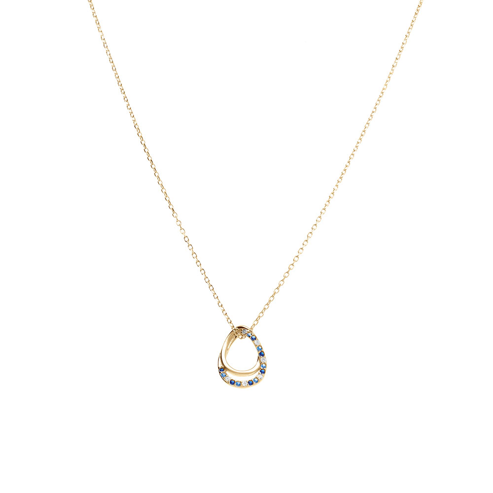 Collier en vermeil pendentif goutte orn�e d\'oxydes bleus et blancs sertis - 40+2+2cm - Vue 2