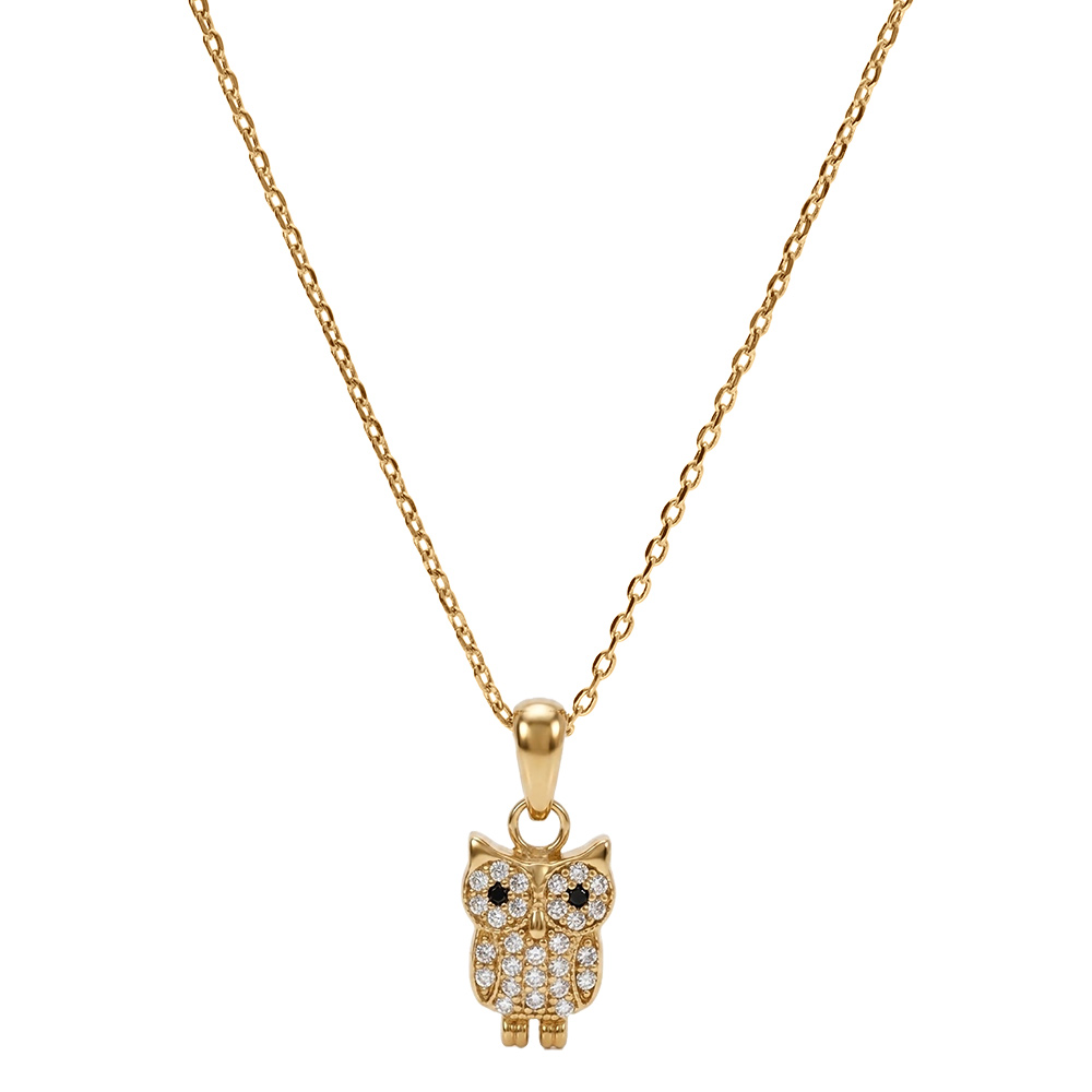 Collier en vermeil pendentif chouette par�e d\'oxydes blancs  - sertis 42+3cm - Vue 2