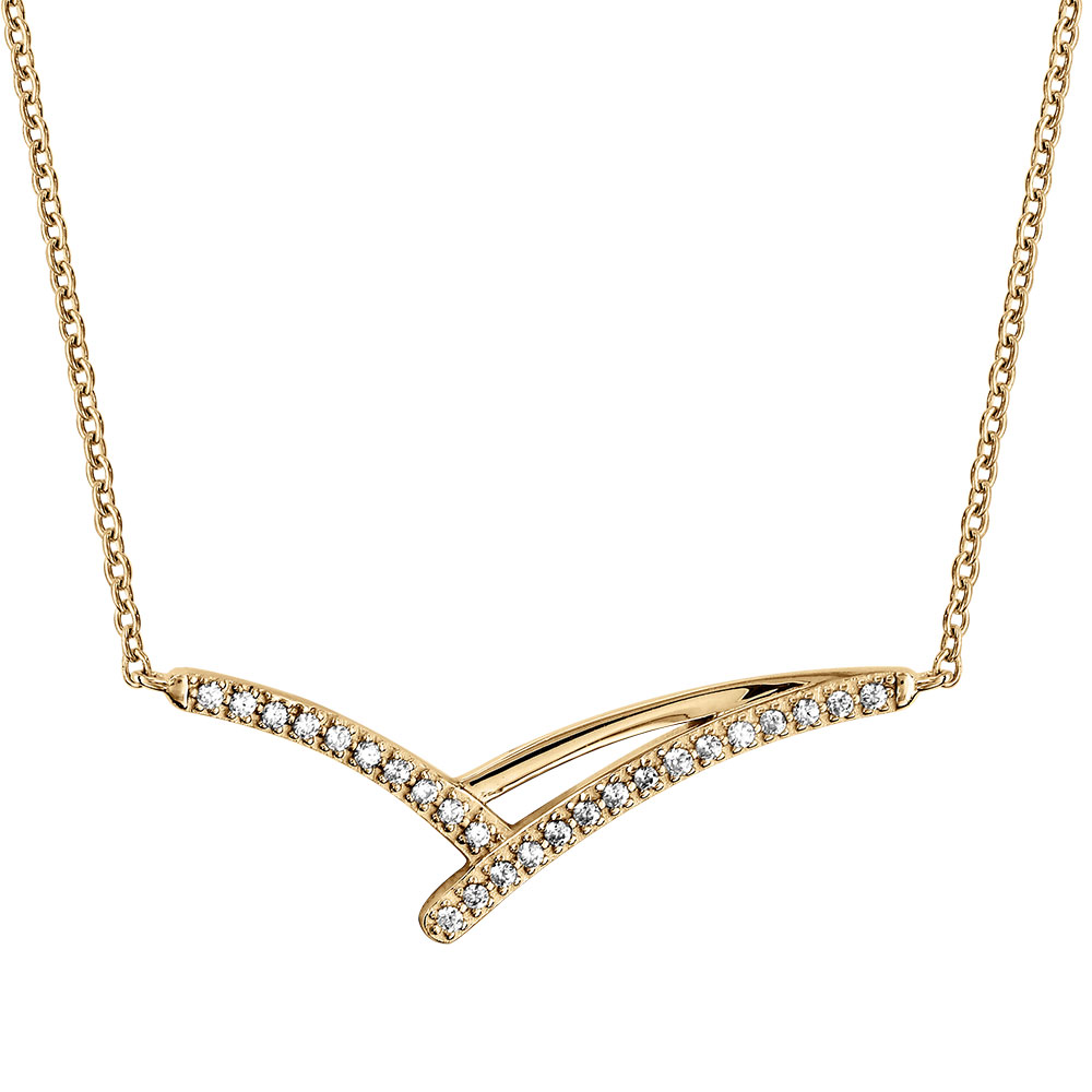 Collier en vermeil forme V avec barrettes d\'oxydes blancs sertis - 42+3cm - Vue 2