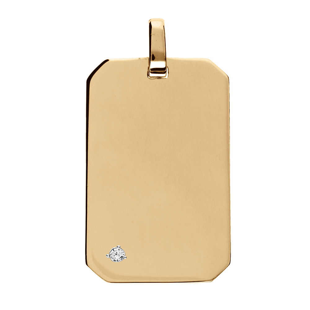 Pendentif plaque gi en vermeil  pans coup�s un oxyde blanc serti - 25*14mm - Vue 2