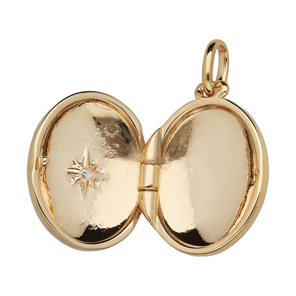 Pendentif en vermeil cassolette ovale avec un oxyde blanc serti - petit mod�le - Vue 2